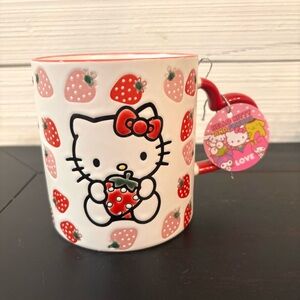 HELLO KITTY Sanrio BLUE SKY Strawberries Heart Handle Coffee Tea Mug NEW